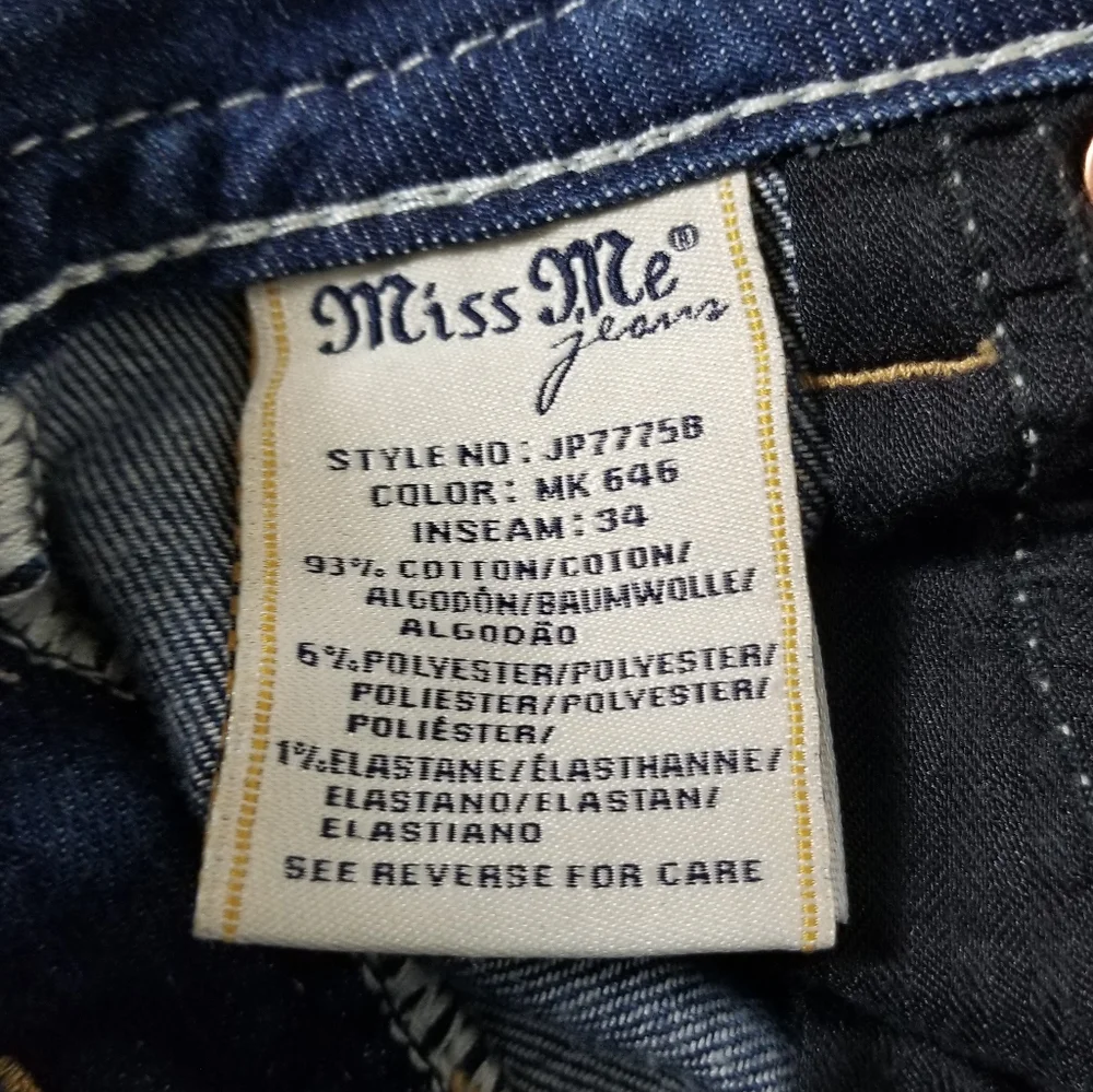 MISS ME Signature Boot Denim Jeans Size 27 Embroidered Rhinestone Bling - Picture 8 of 15